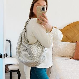 Silver Braided Leather Hobo Bag